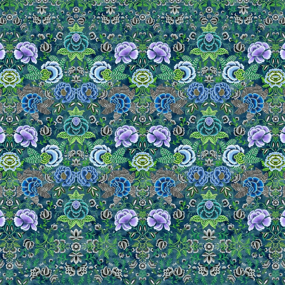 Rose De Damas Indigo Wallpaper