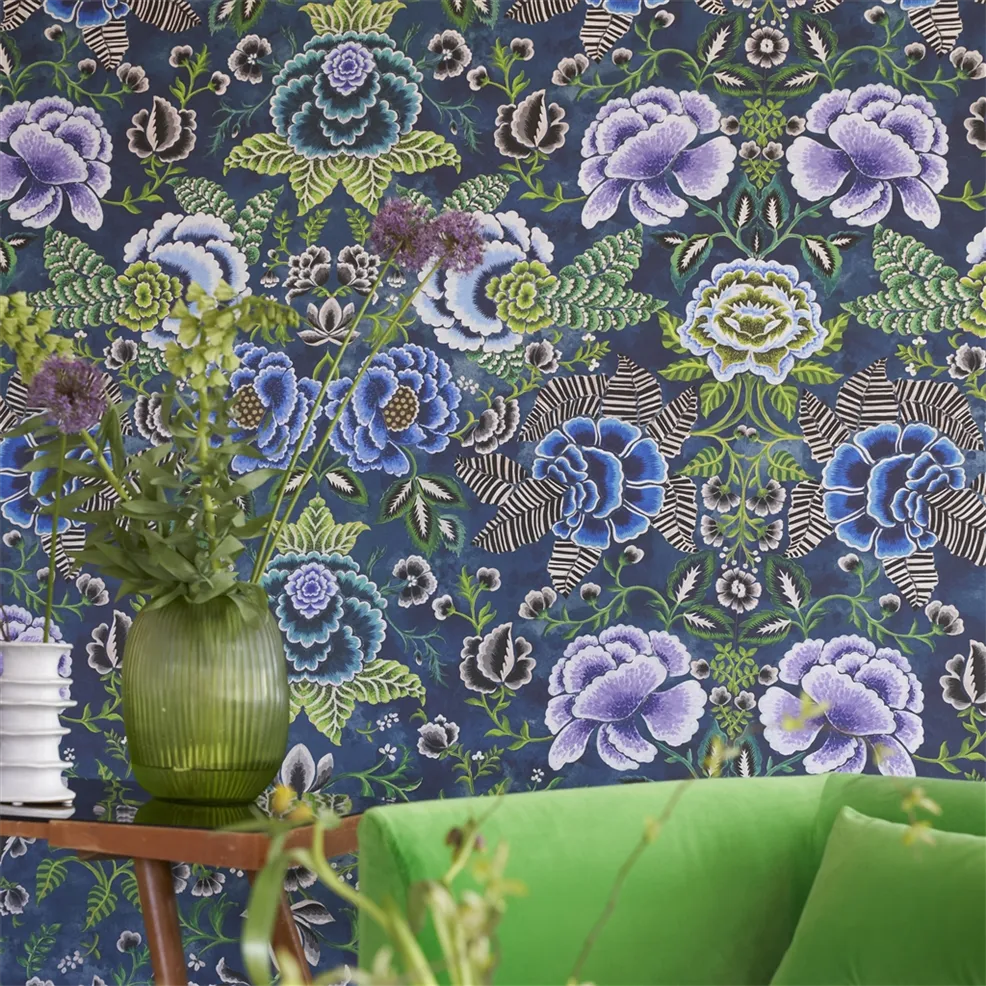 Rose De Damas Indigo Room Wallpaper