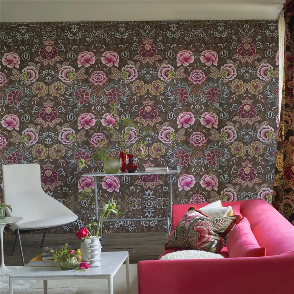 Rose De Damas Cranberry Room Wallpaper