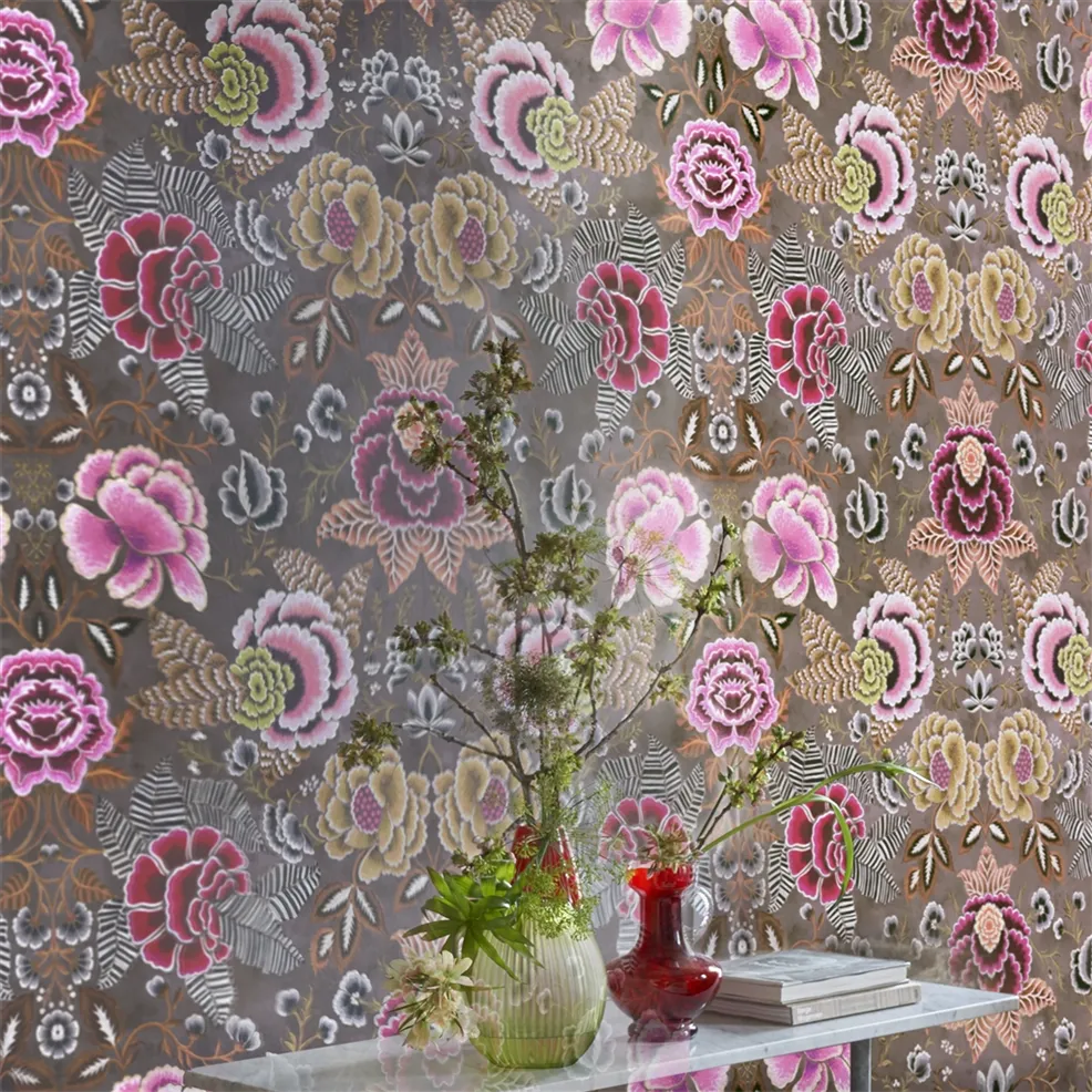 Rose De Damas Cranberry Room Wallpaper