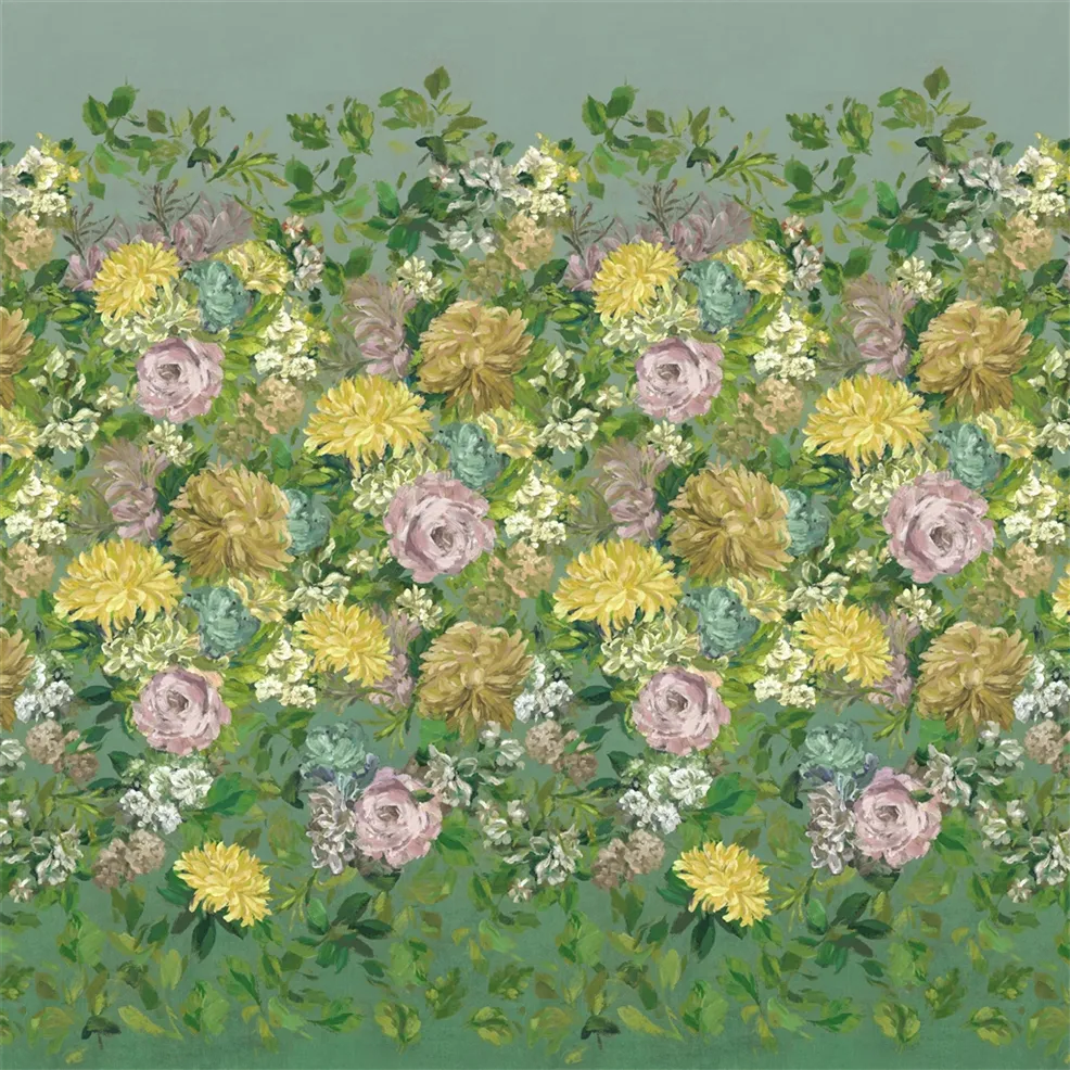 Fleurs D Artistes Vintage Green Wallpaper