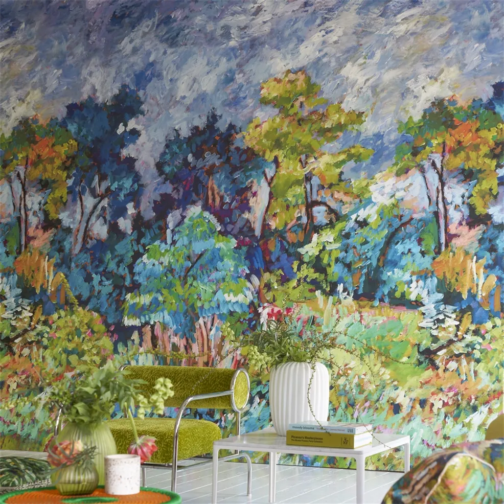 Foret Impressionniste Cobalt Room Wallpaper