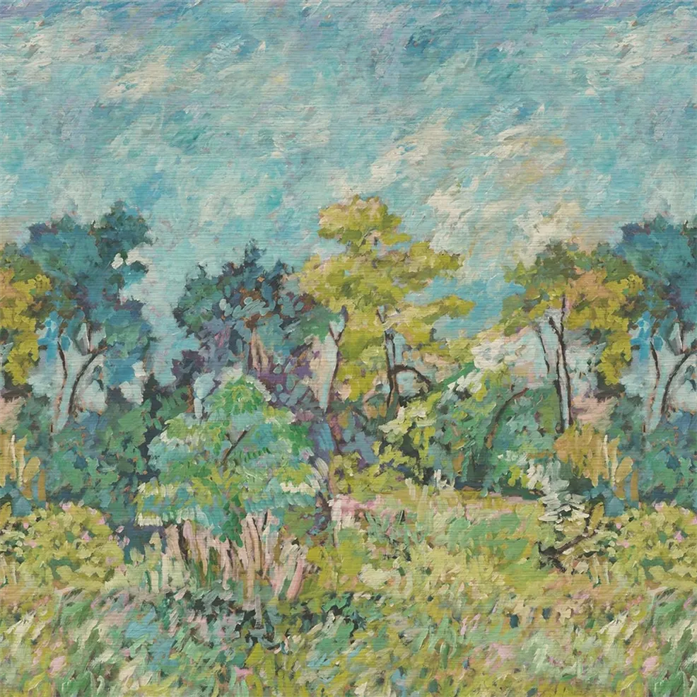 Foret Impressionniste Grasscloth Celadon Wallpaper