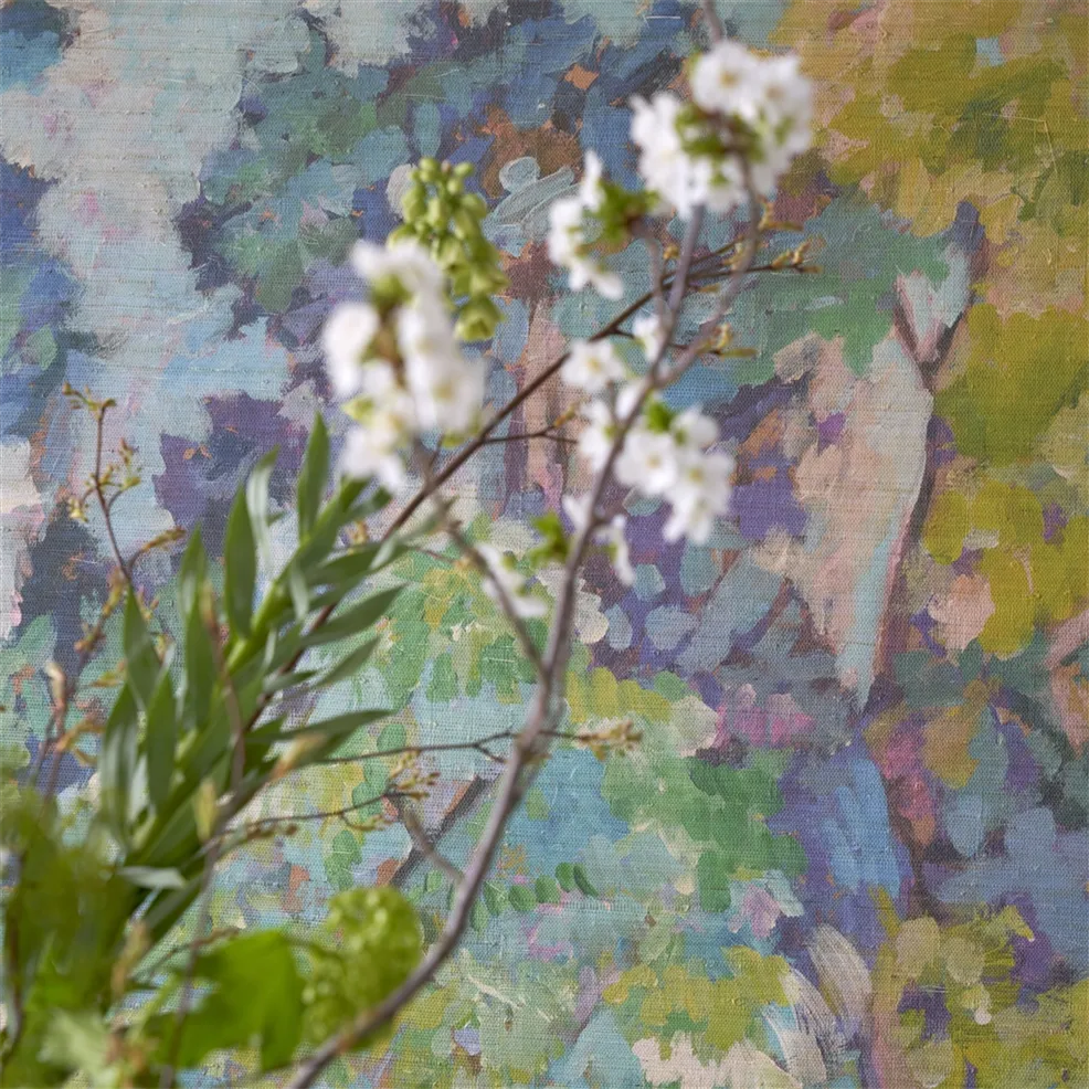 Foret Impressionniste Grasscloth Celadon Room Wallpaper