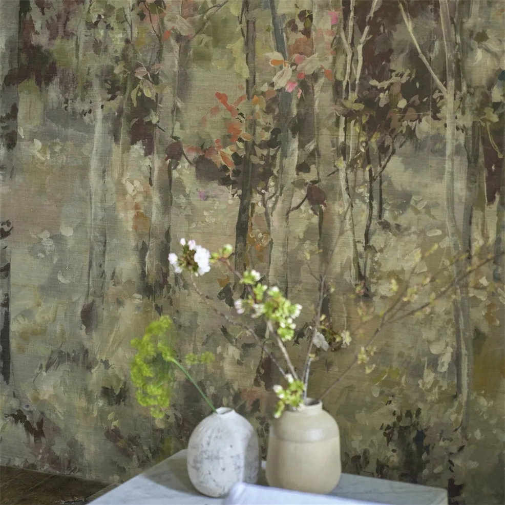 Bois De Bouleau Grasscloth Scene 2 Sepia Room Wallpaper