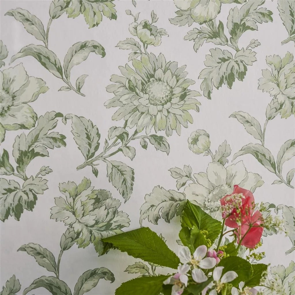 English Garden Floral Room Wallpaper - Green