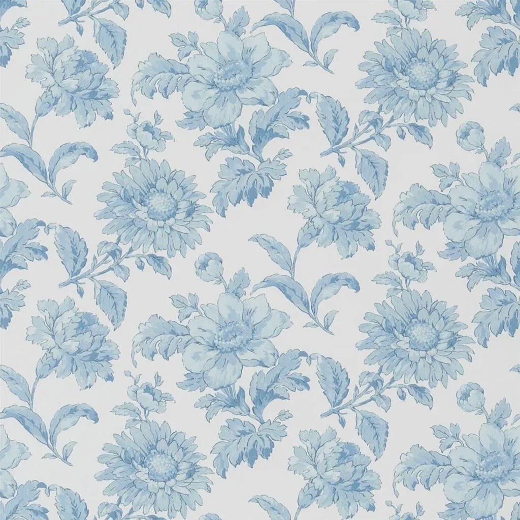 English Garden Floral Wallpaper - Blue
