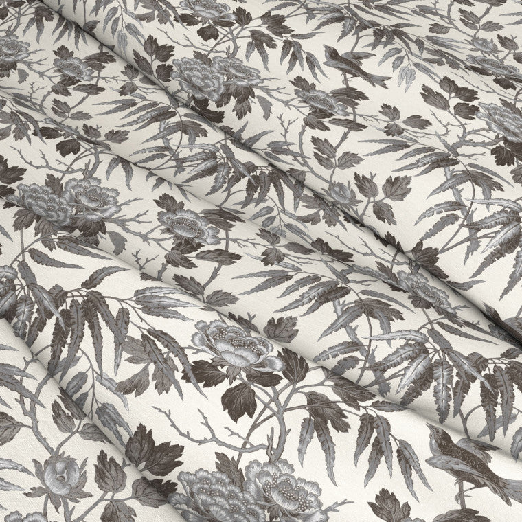 PEONIES Charcoal Linen Mix Fabric - Warner House