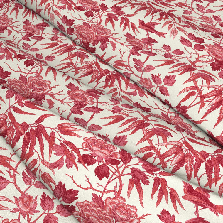 PEONIES Red Linen Mix Fabric - Warner House