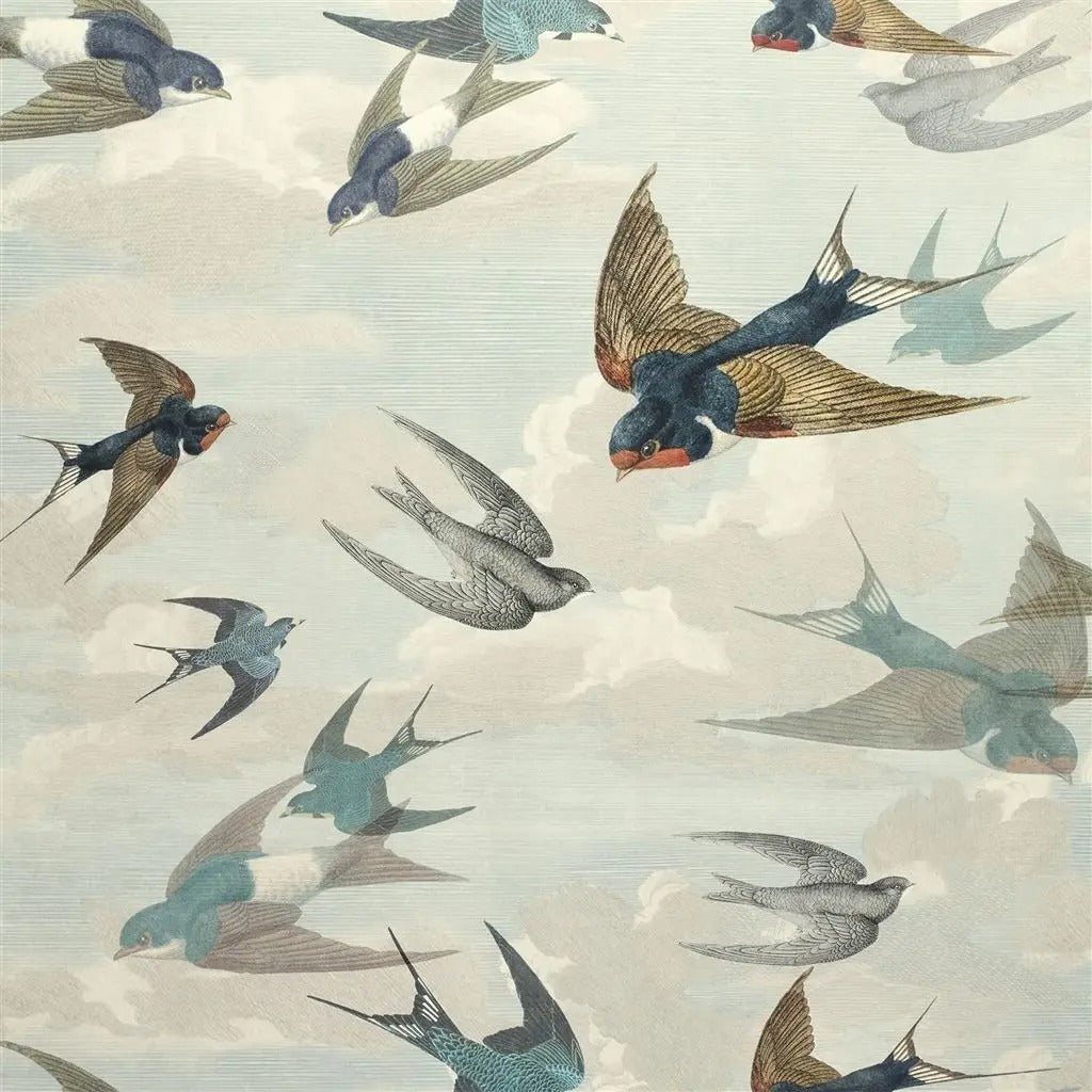 Chimney Swallows Wallpaper - Blue 