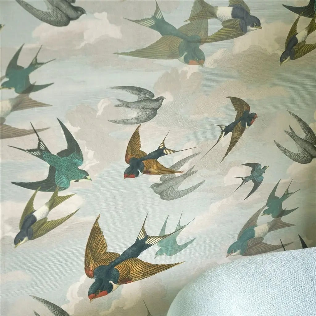Chimney Swallows Room Wallpaper - Blue