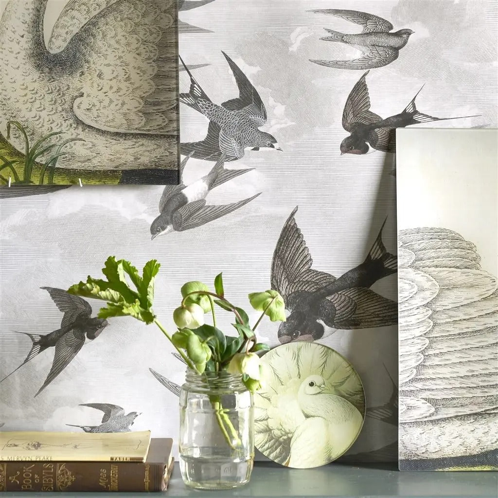 Chimney Swallows Room Wallpaper - Gray