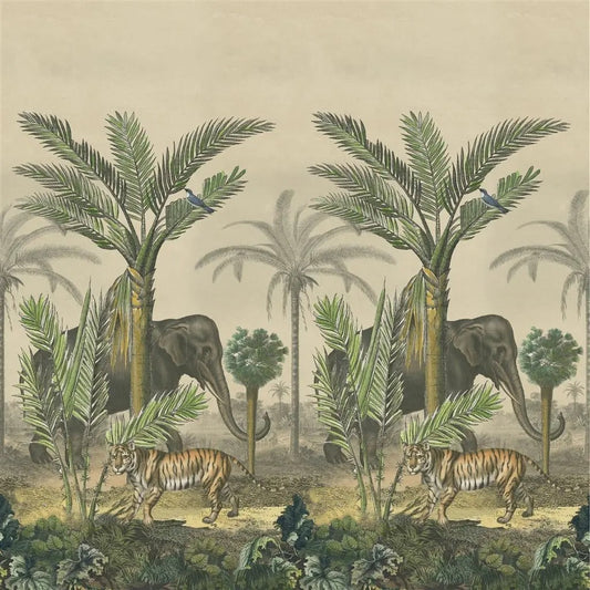 Palm Trail Scene 1 Sepia Wallpaper - Green