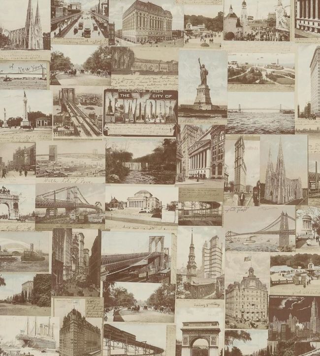 New York Postcard Wallpaper - Sand 