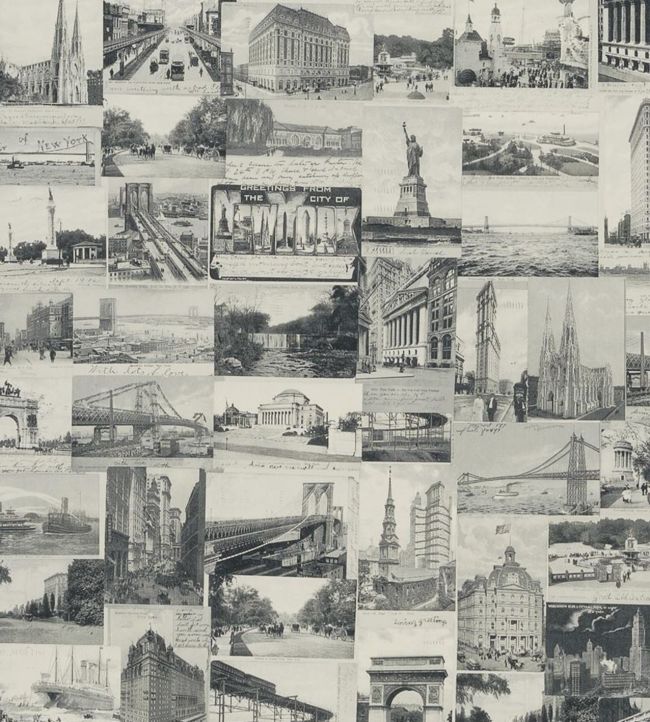 New York Postcard Wallpaper -  Gray 