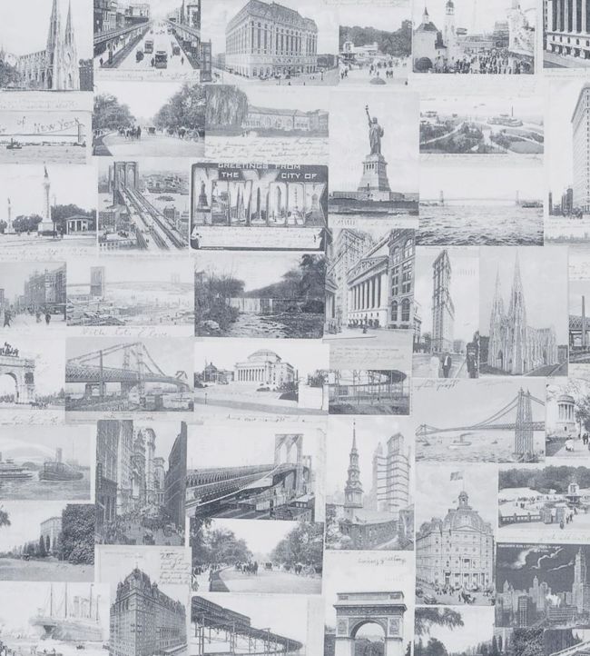 New York Postcard Wallpaper - Silver