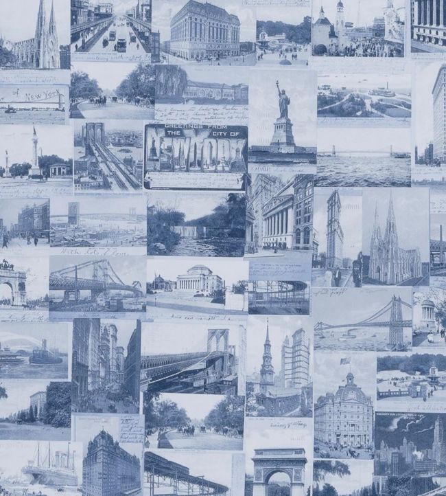 New York Postcard Wallpaper - Blue