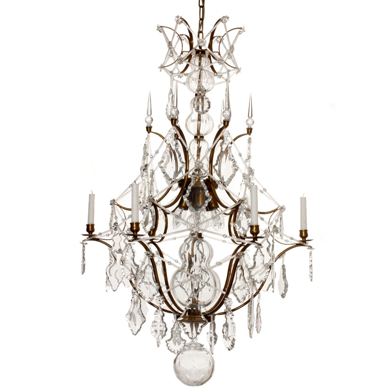 Rococo Chandelier - Light Brass Rococo Style Chandelier With 5 Arms And Crystal Pendeloques
