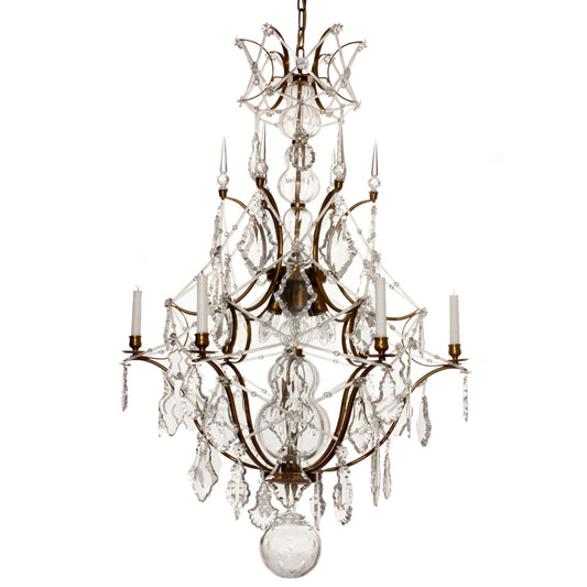 Rococo Chandelier - Light Brass Rococo Style Chandelier With 5 Arms And Crystal Pendeloques