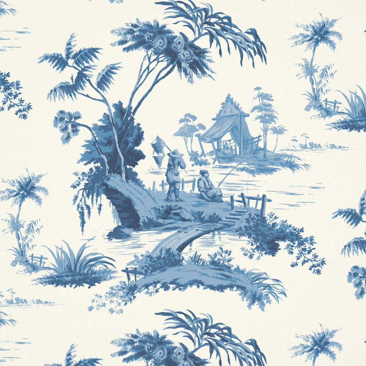 THE FISHERMAN China Blue Wallpaper - Warner House