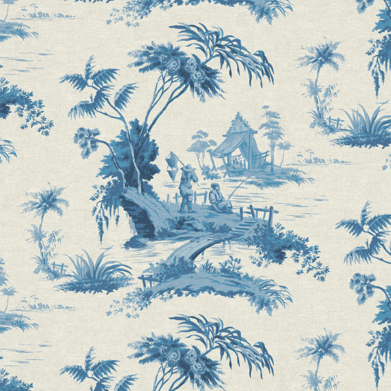 THE FISHERMAN China Blue Linen Mix Fabric - Warner House