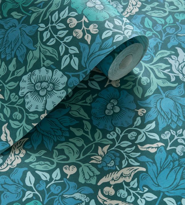 Mallow Wallpaper - Teal - Clarke & Clarke - William Morris