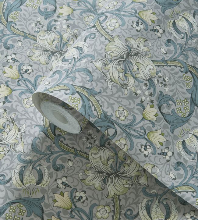 Golden Lily Wallpaper - Blue - Clarke & Clarke - William Morris