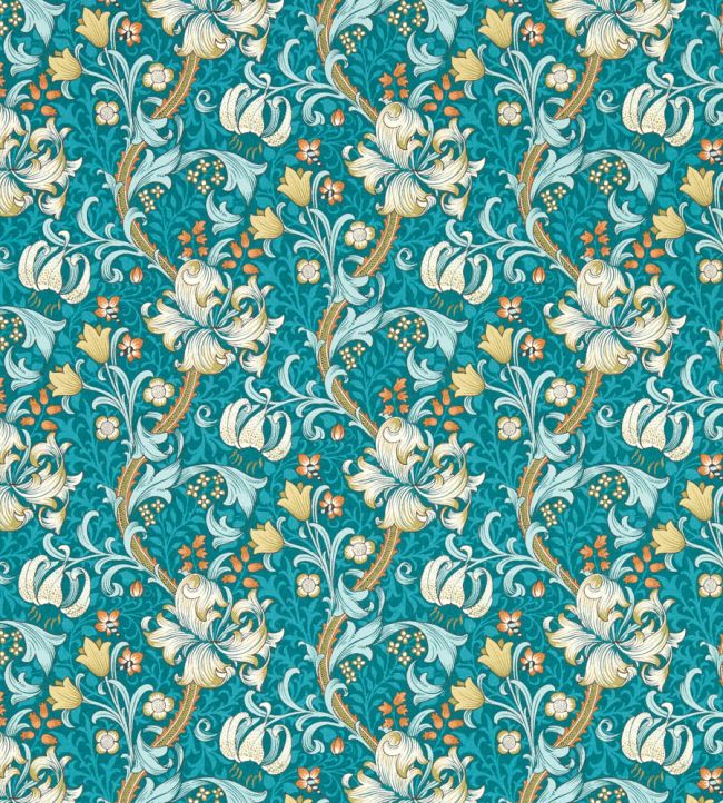 Golden Lily Wallpaper - Teal - Clarke & Clarke - William Morris