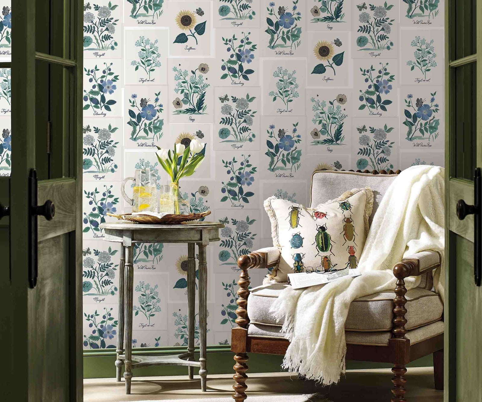 Botanical Prints Wallpaper - Blue - Rifle