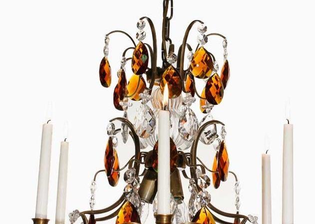 Baroque Chandelier - Dark Brass 6 Arm Baroque Style Chandelier With Coloured Crystals