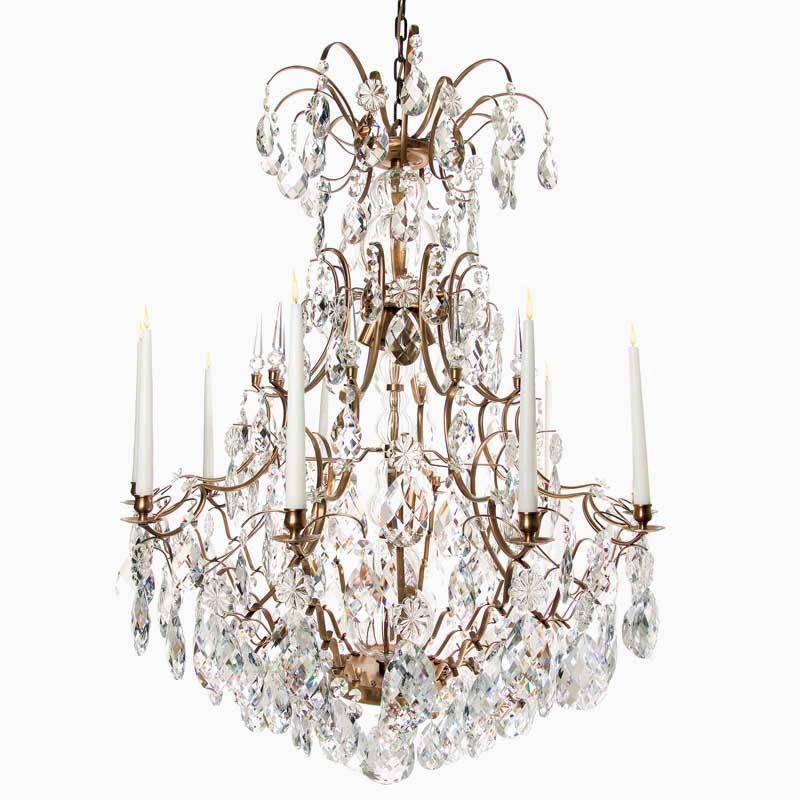 Baroque Chandelier - Light Brass 10 Arm Baroque Style Chandelier With Almond Crystals