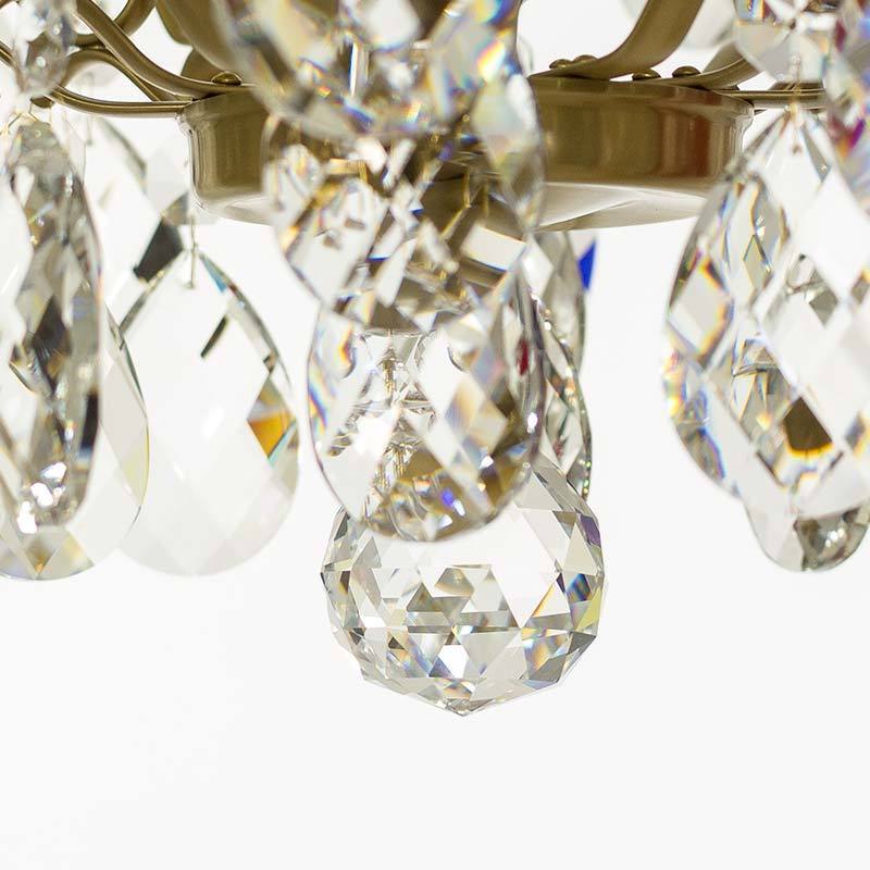 Baroque Chandelier - Light Brass Plated 6 Arm Baroque Style Chandelier Almond Crystal close up
