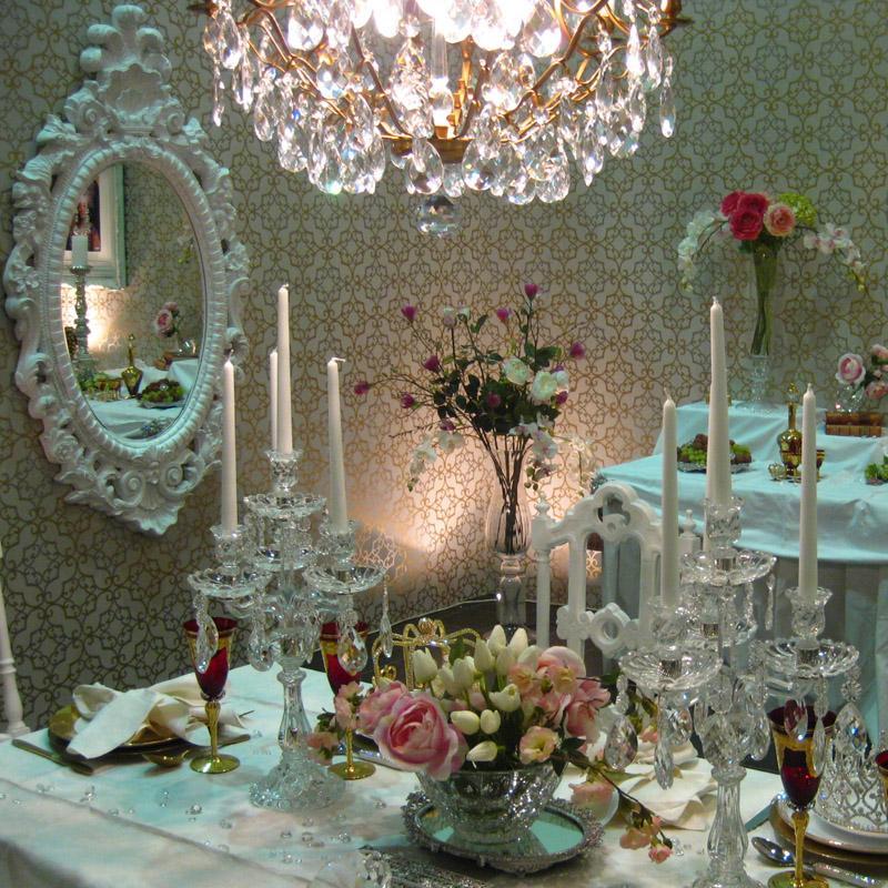 Baroque Chandelier - Light Brass Plated 6 Arm Baroque Style Chandelier dining room