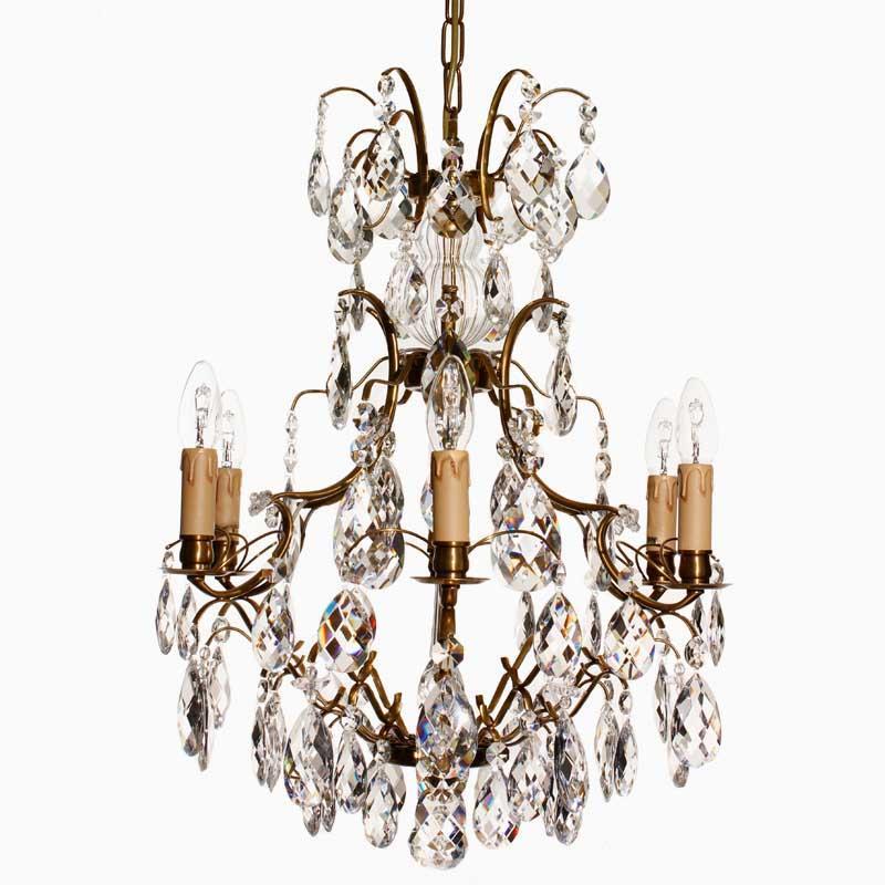Baroque Chandelier - Light Brass Plated 6 Arm Baroque Style Chandelier With Almond Crystals And 6 Electric Lights