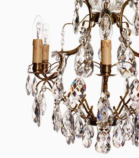 Baroque Chandelier - Light Brass Plated 6 Arm Baroque Style Chandelier With Almond Crystals And 6 Electric Lights