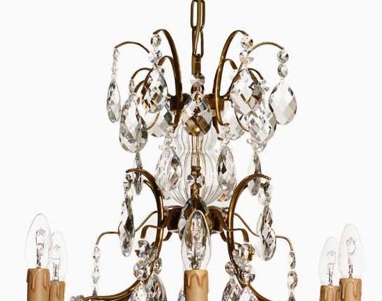 Baroque Chandelier - Light Brass Plated 6 Arm Baroque Style Chandelier With Almond Crystals And 6 Electric Lights