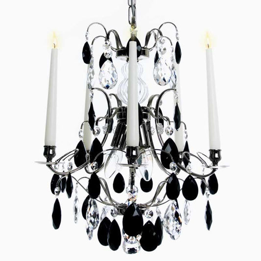 Baroque Chandelier - Nickel 5 Arm Baroque Style Chandelier With Coloured Crystals