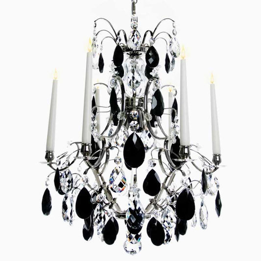 Baroque Chandelier - Nickel 6 Arm Baroque Style Chandelier With Black Crystals