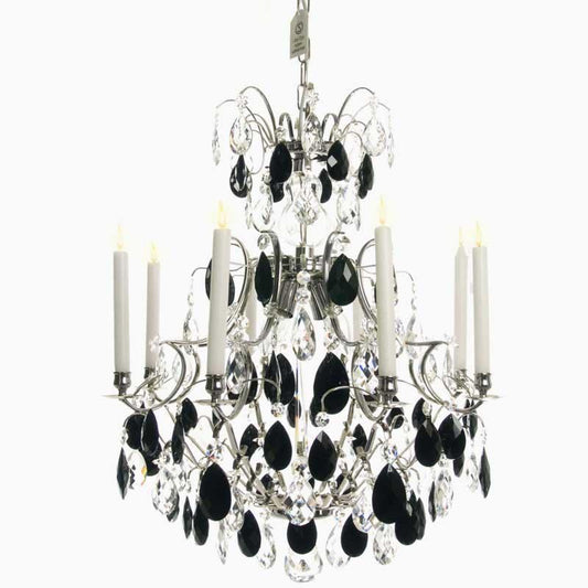 Baroque Chandelier - Nickel 8 Arm Baroque Style Chandelier With Almond Black Crystals