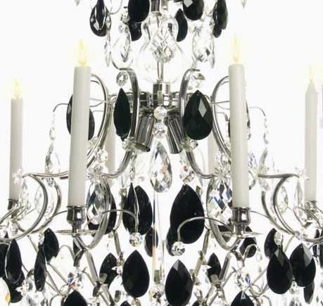 Baroque Chandelier - Nickel 8 Arm Baroque Style Chandelier With Almond Black Crystals