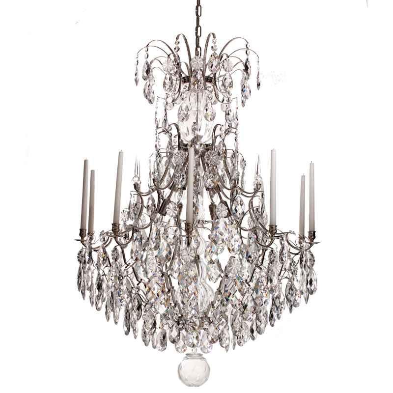 Baroque Chandelier - Nickel Plated 10 Arm Baroque Style Chandelier With Almond Crystals