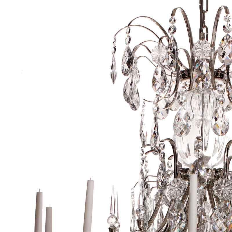 Baroque Chandelier - 10 Arms - Drop Crystals - Nickel