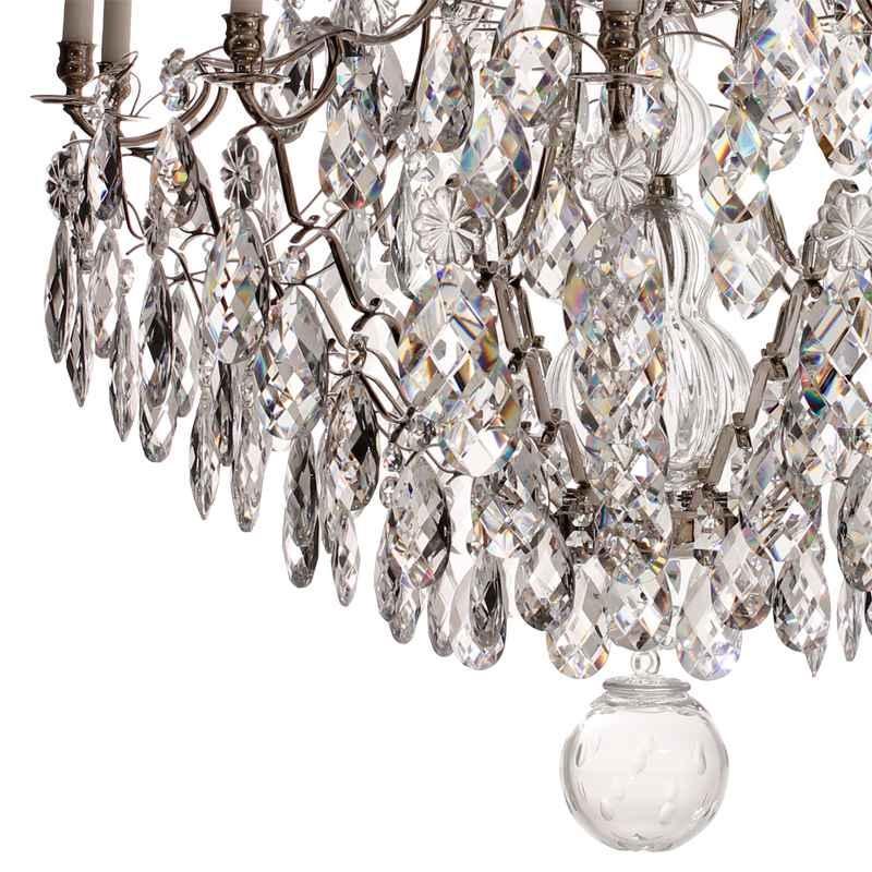 Baroque Chandelier - 10 Arms - Drop Crystals - Nickel - base detail