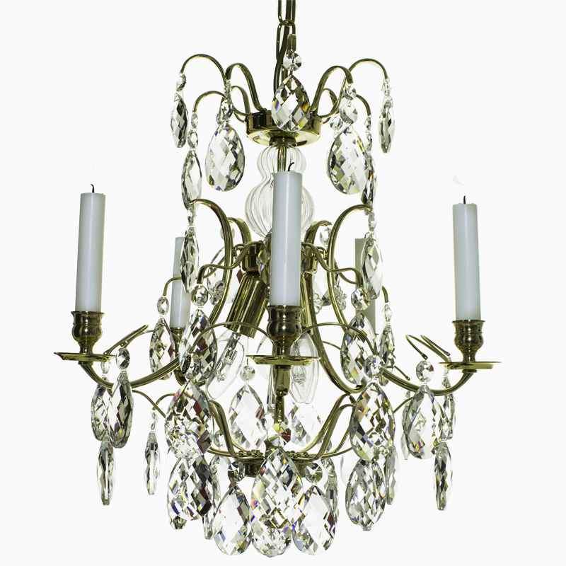 Baroque Chandelier - Polished Brass 5 Arm Baroque Style Chandelier With Clear Almond Crystals