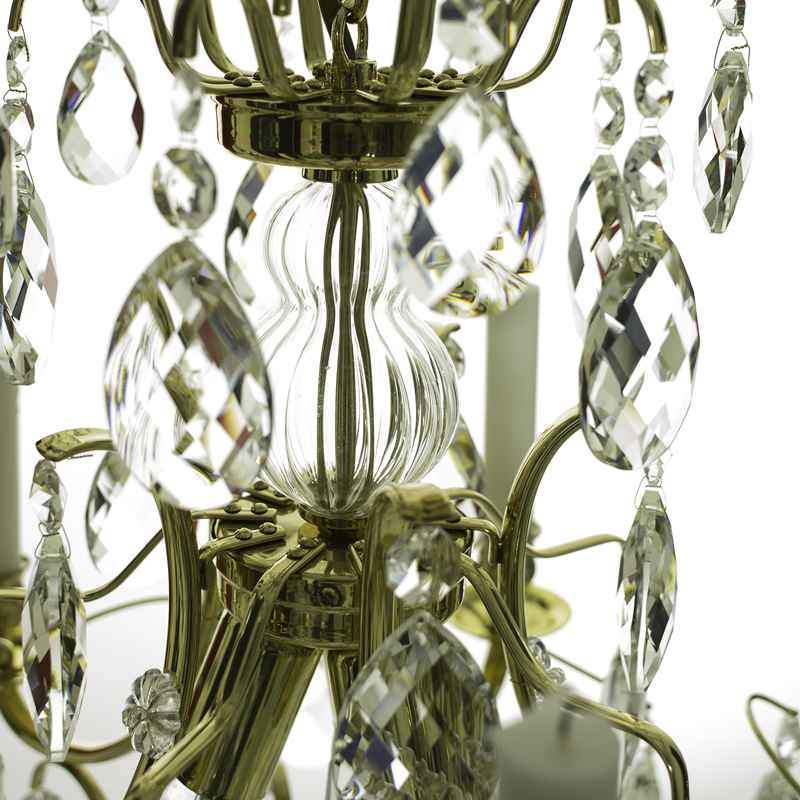 Baroque Chandelier - Polished Brass 5 Arm Baroque Style Chandelier almond crystal detail