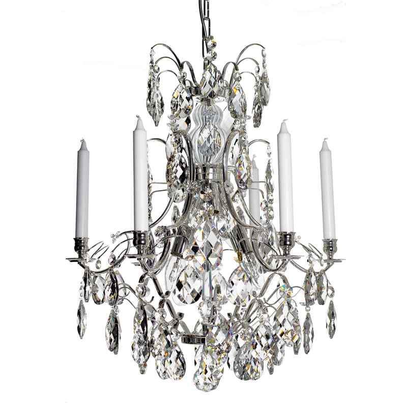 Baroque Chandelier - Silver Plated 6 Arm Baroque Style Chandelier With Almond Crystals