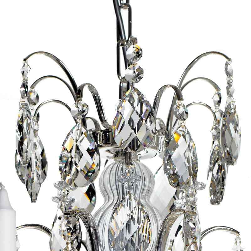 Baroque Chandelier - Silver Plated 6 Arm Baroque Style Chandelier With Almond Crystals