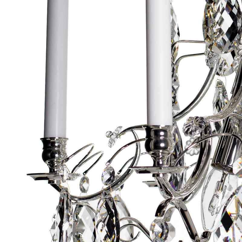 Baroque Chandelier - Silver Plated 6 Arm Baroque Style Chandelier With Almond Crystals
