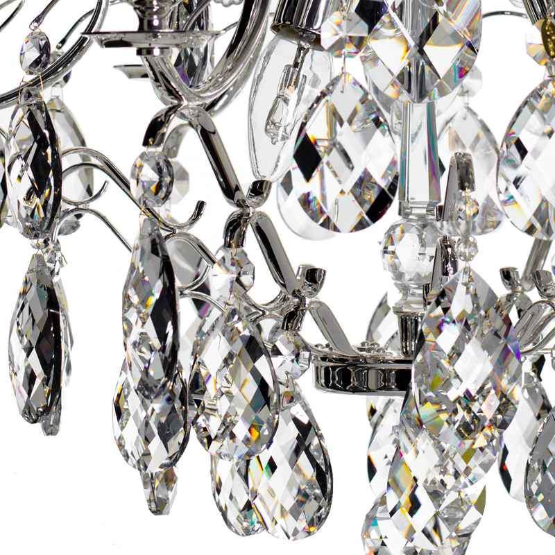 Baroque Chandelier - Silver Plated 6 Arm Baroque Style Chandelier With Almond Crystals