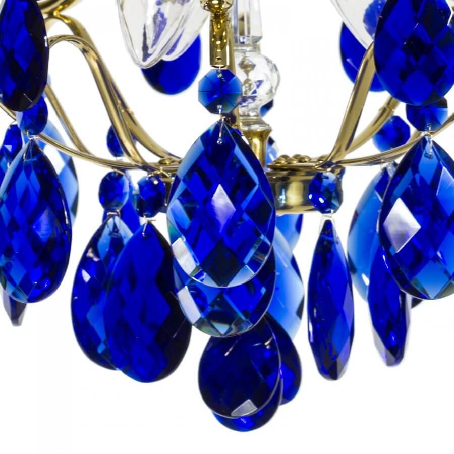 Baroque Chandelier - 5 Arms - Drop Crystals - Blue Crystals - Brass